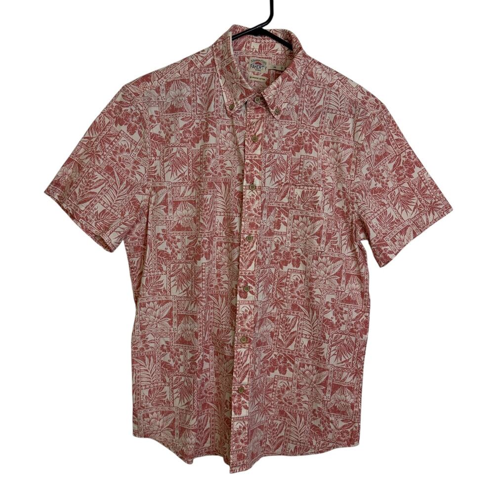 Faherty Playa Shirt Mens Medium Coral Tile Hawaiian Short Sleeve Button Floral